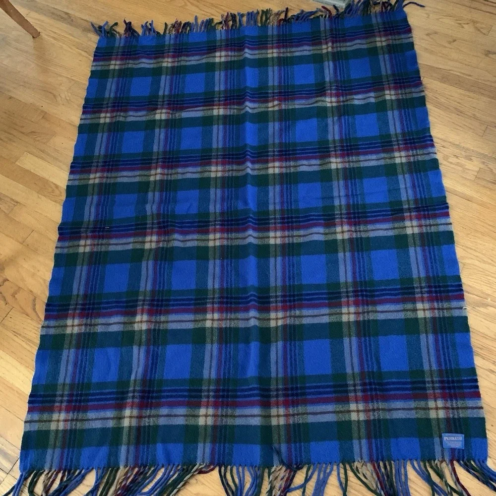 Vtg Pendleton Wool Blanket Throw Plaid Fringe Made In USA